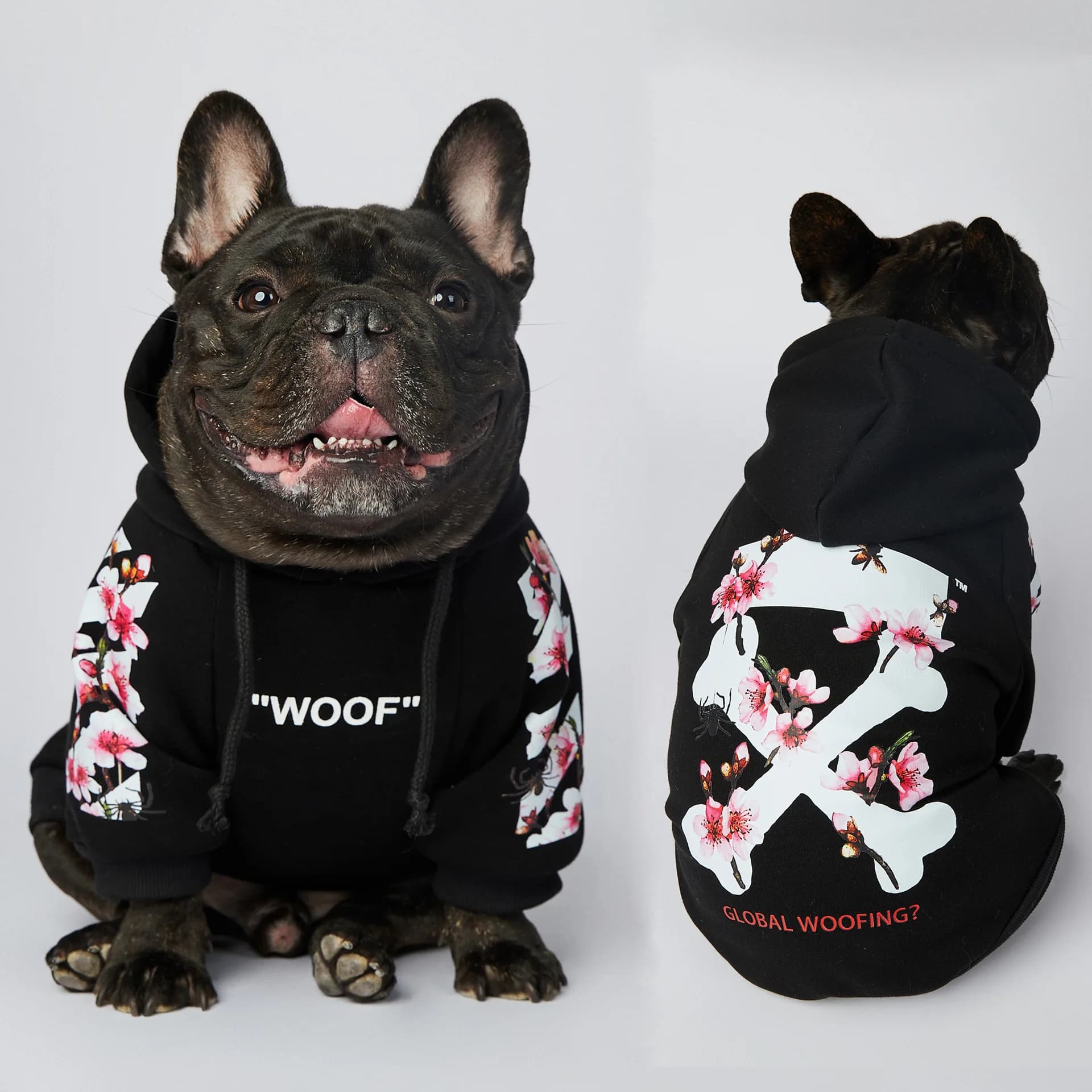🌸 Hoodie "WOOF" Sakura Streetwear pour Chien Le Sweat à Capuche Hypebeast Fleurs de Cerisier – Style Bad Ass Garanti !